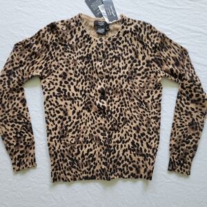 Lord & Taylor Cashmere Leopard Cardigan Sweater PXS NWT